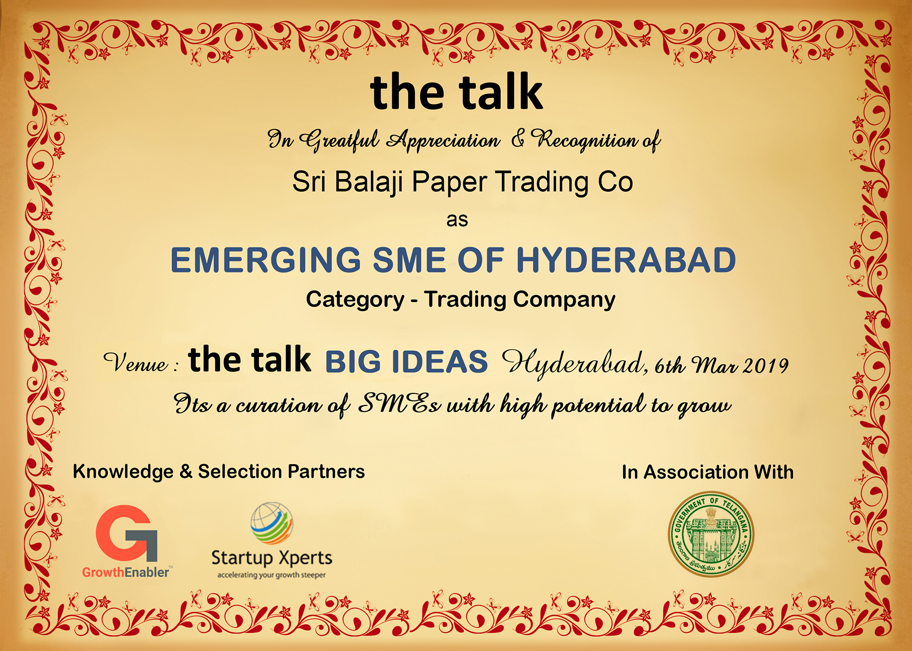 the talk - Big Ideas To Scale SME's And Startups The Westin, Hyderabad - 06th March 2019